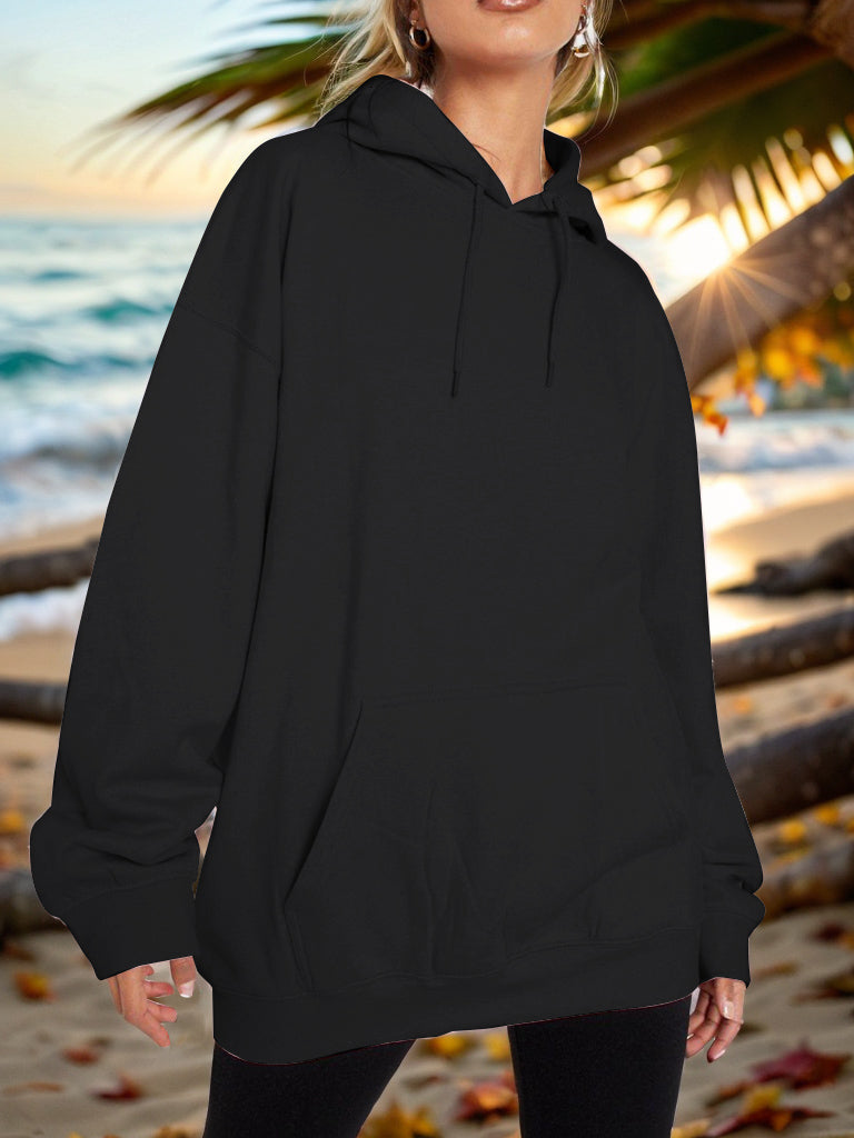 Drawstring Dropped Shoulder Hoodie - Flyclothing LLC