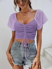 Drawstring Short Sleeve Crop Top - Trendsi