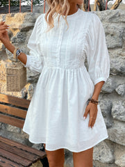 Lace Detail Half Button Three-Quarter Sleeve Dress Trendsi