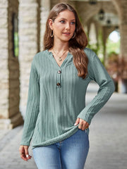 Mandy Notched Long Sleeve T-Shirt - Trendsi