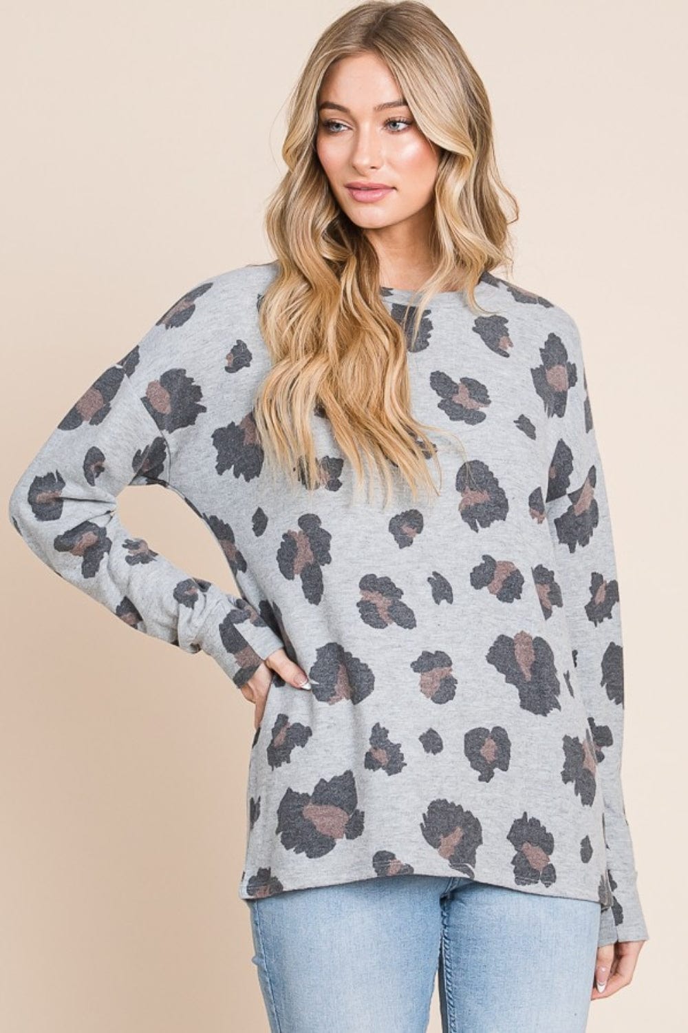 BOMBOM Leopard Drop Shoulder T-Shirt - Trendsi