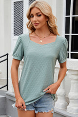 Eyelet Short Sleeve Top Trendsi