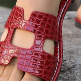 Crocodile Pattern Open-Toe PU Leather Sandals - Flyclothing LLC