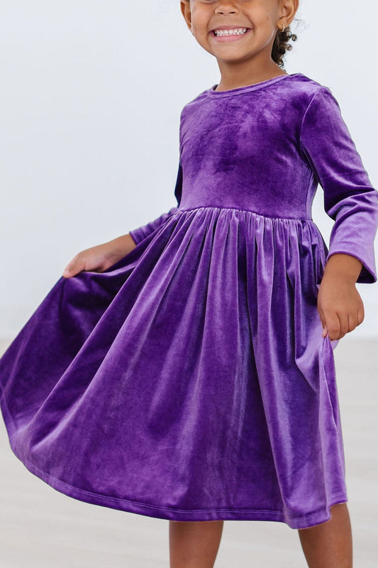 Purple Velvet Twirl Dress - Mila & Rose ®