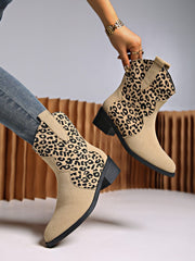 Leopard Suede Block Heel Boots - Trendsi