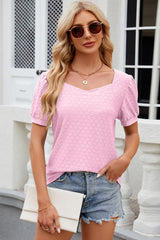 Eyelet Short Sleeve Top Trendsi