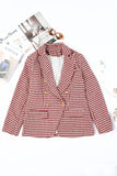 Houndstooth Collared Neck Double-Breasted Blazer - Trendsi