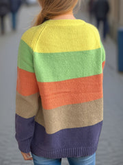 Color Block Round Neck Long Sleeve Sweater - Trendsi