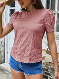 Ruched Round Neck Short Sleeve T-Shirt - Flyclothing LLC