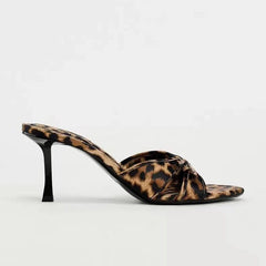 Bow Leopard Kitten Heel Sandals - Trendsi