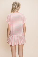 Cotton Bleu by Nu Label Striped Ruffled Short Sleeve Top - Trendsi