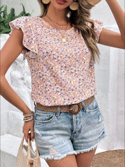 Ditsy Floral Round Neck Cap Sleeve Top