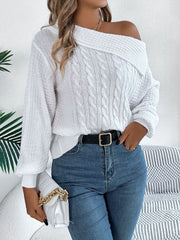 Cable-Knit One Shoulder Long Sleeve Sweater - Trendsi