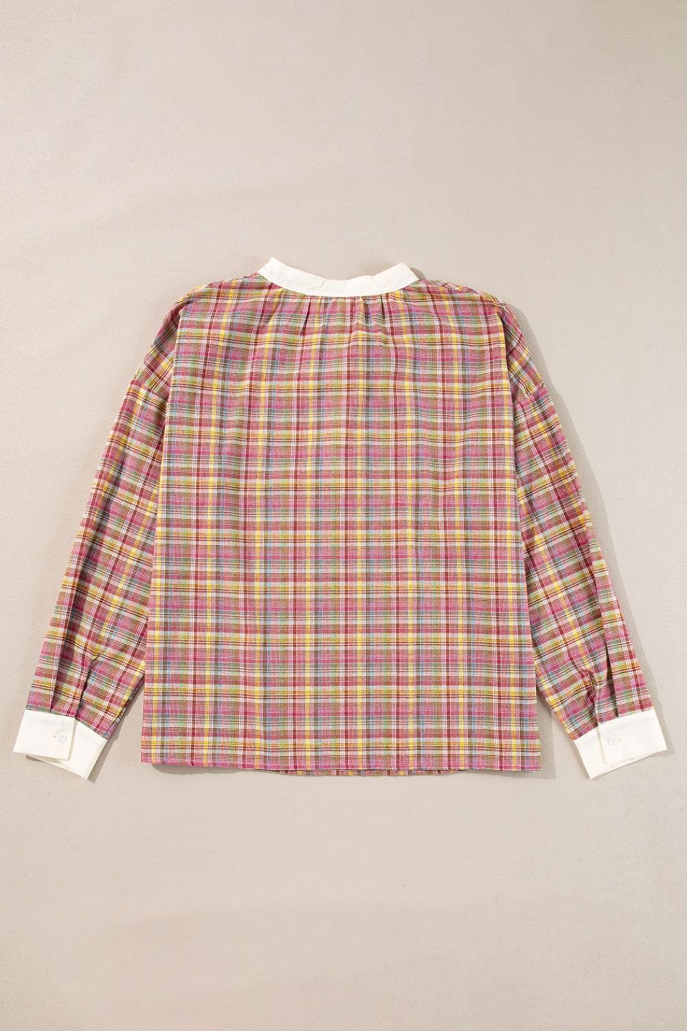 Mulit-Color Plaid Round Neck Long Sleeve Blouse - Trendsi