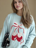 Cherry Round Neck Long Sleeve Sweater