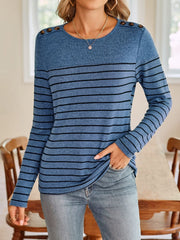 Lovelet Striped Round Neck Long Sleeve T-Shirt - Trendsi