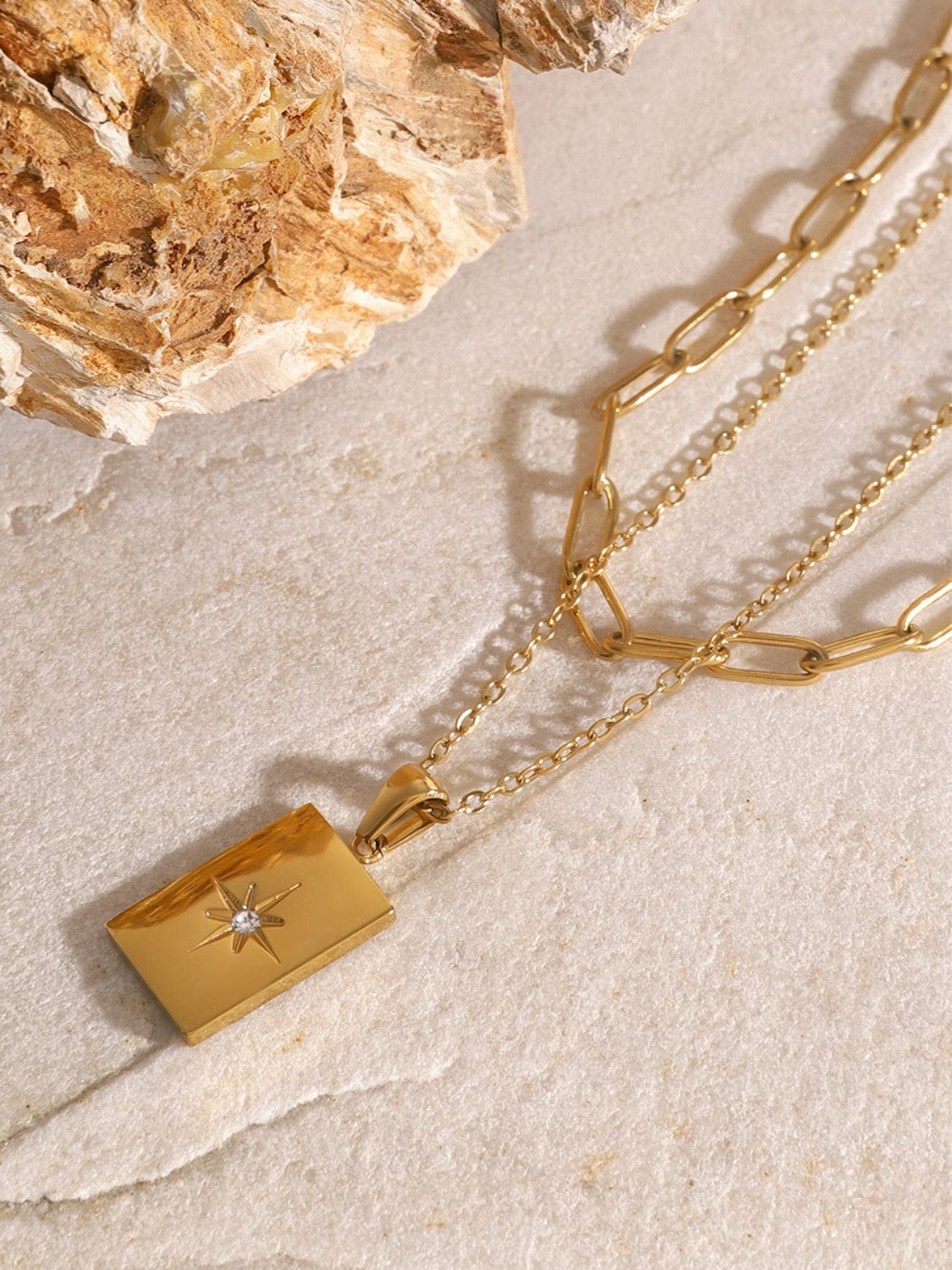 18K Gold-Plated Stainless Steel Double-Layered Necklace - Trendsi