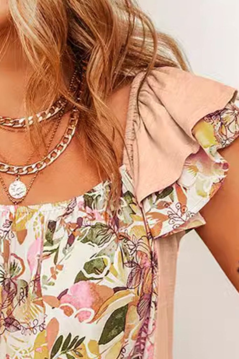 Ruffled Floral Square Neck Cap Sleeve Blouse Trendsi