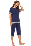 Round Neck Short Sleeve Top and Capris Pants Lounge Set - Flyclothing LLC