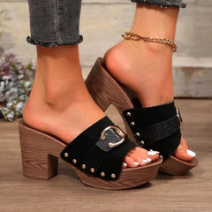 Buckle Trim Block Heel Sandals - Trendsi