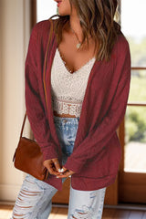 Full Size Textured Open Front Long Sleeve Cardigan - Trendsi