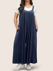 Full Size Pocketed Wide Leg Overalls