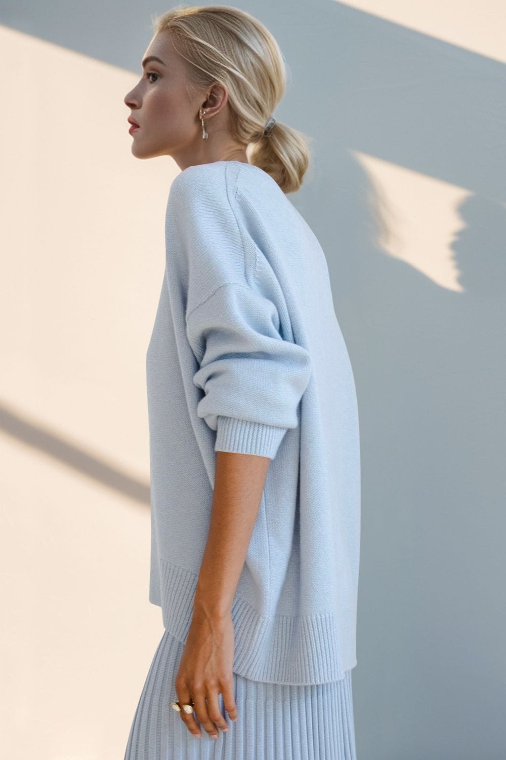 Basic Bae Round Neck Dropped Shoulder Sweater - Trendsi