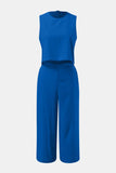 Round Neck Top and Wide Leg Pants Set - Trendsi