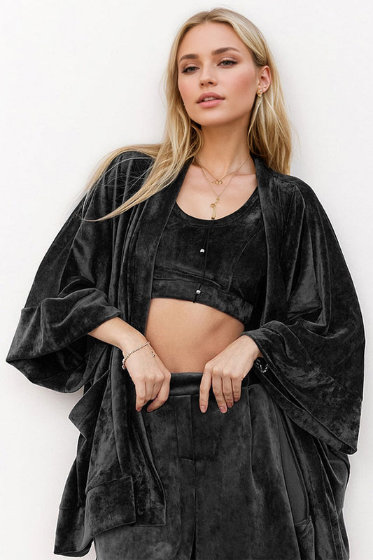 Basic Bae Buttery-Soft Bra, Open Front Cardigan and Shorts Set - Trendsi