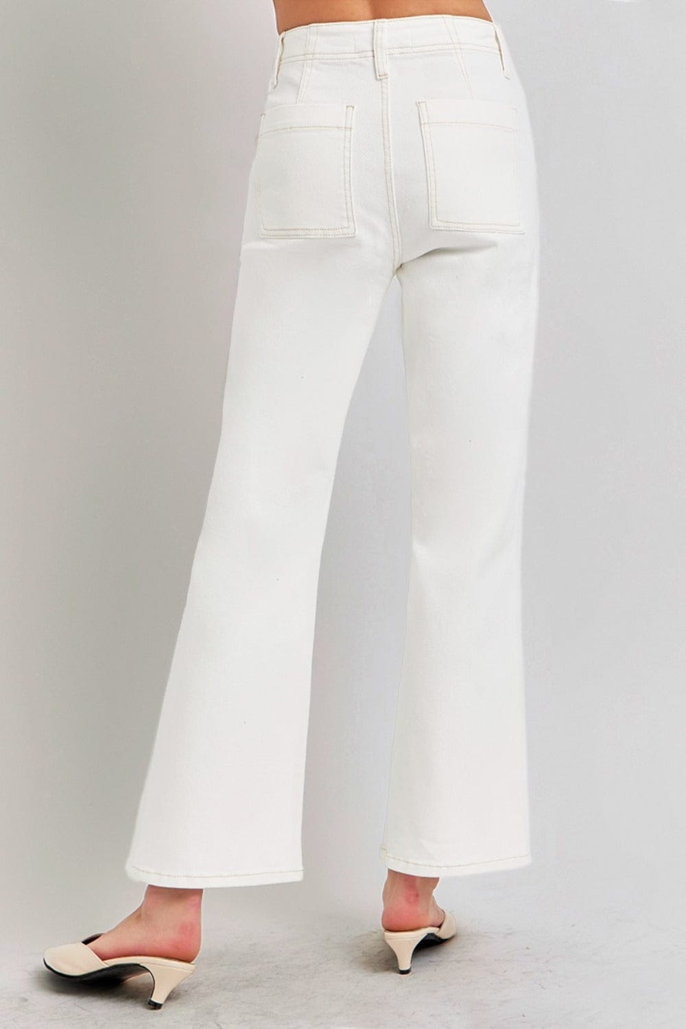 RISEN High Rise Ankle Flare Jeans with Patch Pockets - Trendsi