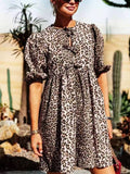 Leopard Short Sleeve Mini Dress - Trendsi