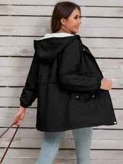 Drawstring Long Sleeve Hooded Jacket - Trendsi