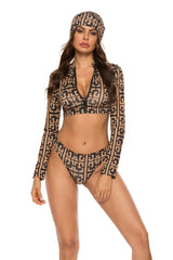 Printed Zip Up Three-Piece Swim Set - Flyclothing LLC