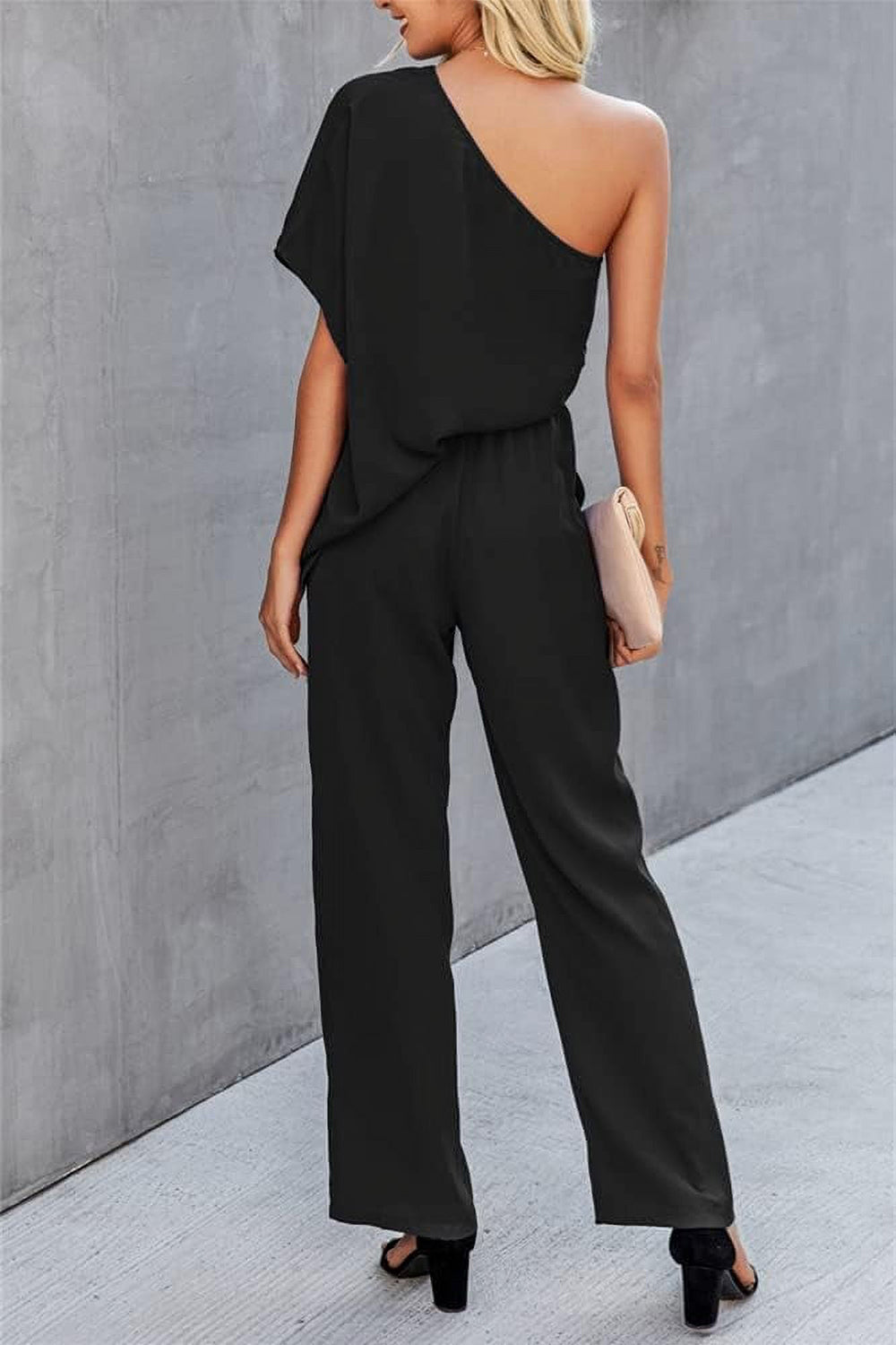 Single Shoulder Short Sleeve Jumpsuit - Flyclothing LLC