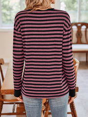 Striped Round Neck Long Sleeve T-Shirt - Trendsi