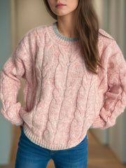 Cable Knit Round Neck Long Sleeve Sweater - Trendsi