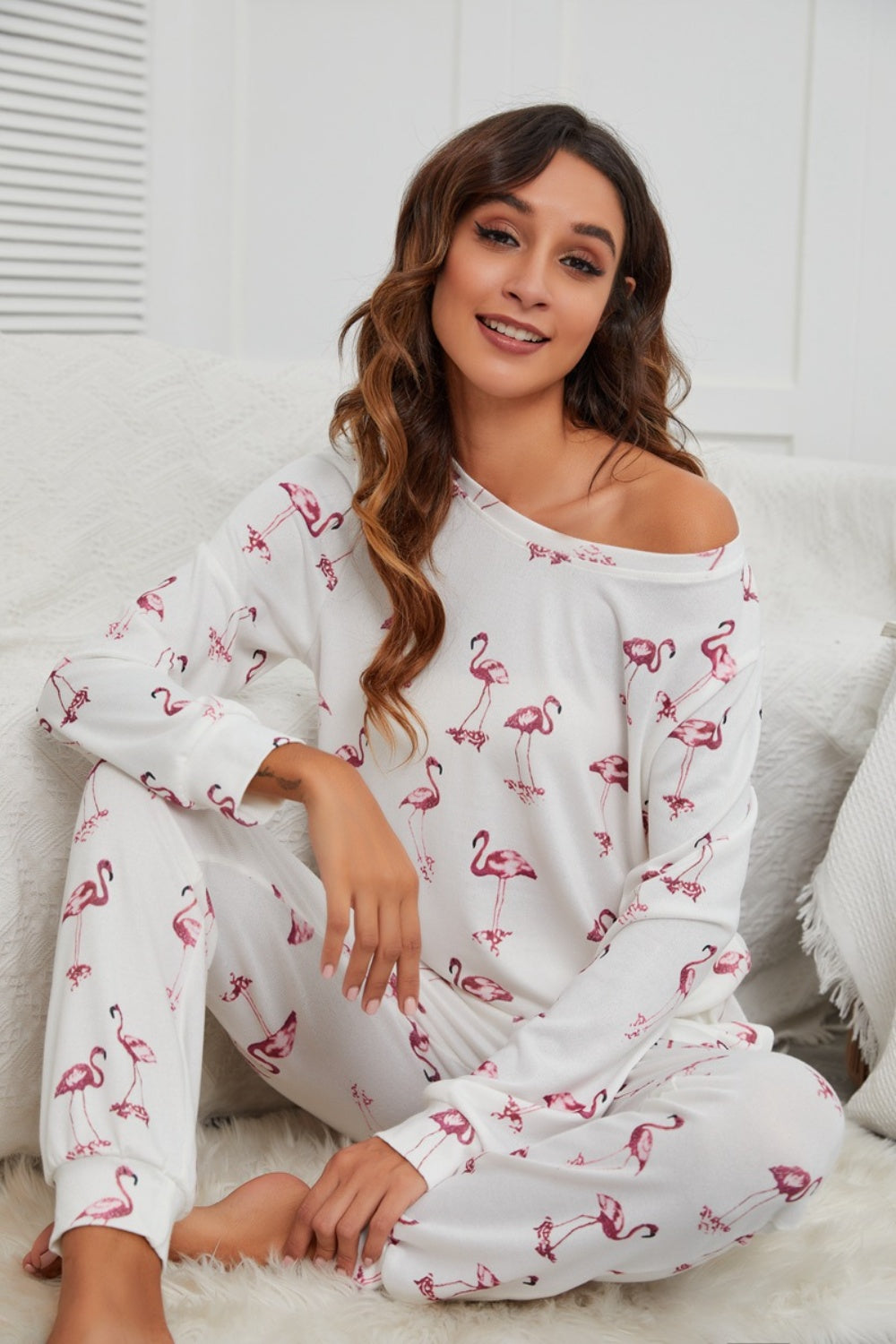 Flamingo Long Sleeve Top and Pants Lounge Set - Flyclothing LLC