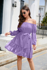 Swiss Dot Off-Shoulder Balloon Sleeve Dress - Flyclothing LLC