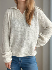 Collared Neck Long Sleeve Sweater - Trendsi