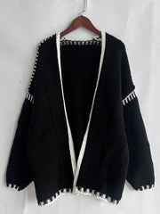 Double Take Contrast Open Front Dropped Shoulder Cardigan