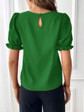 Round Neck Flounce Sleeve Blouse - Flyclothing LLC