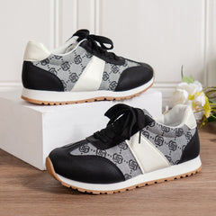 Floral Round Toe Flat Sneakers - Trendsi