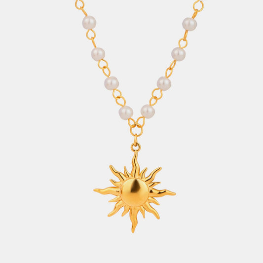 18K Gold-Plated Pearl Sun Necklace - Trendsi