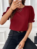 Round Neck Flounce Sleeve Blouse - Flyclothing LLC