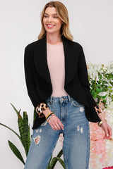 Celeste Full Size Rolled Leopard Cuff Open Front Blazer - Trendsi