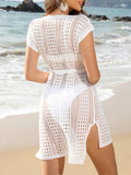 Openwork V-Neck Cap Sleeve Cover-Up - Flyclothing LLC