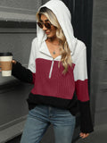 Color Block Hooded Long Sleeve T-Shirt - Trendsi