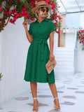 Buttoned Tie Waist Short Sleeve Dress - Flyclothing LLC