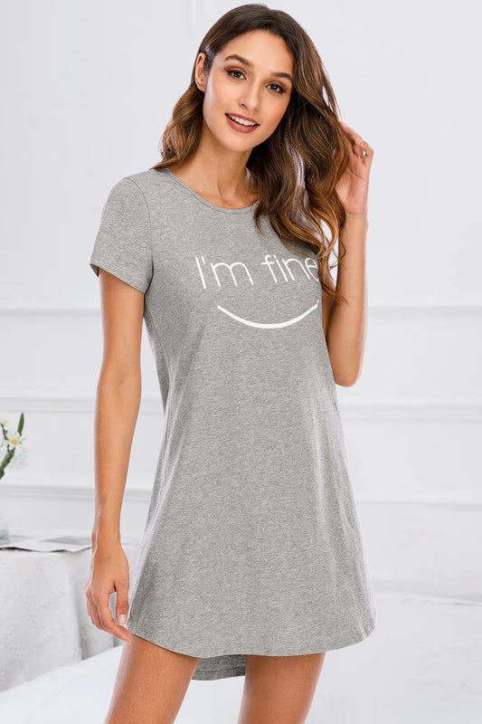 Graphic Round Neck Short Sleeve Lounge Dress Trendsi