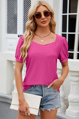 Eyelet Short Sleeve Top Trendsi